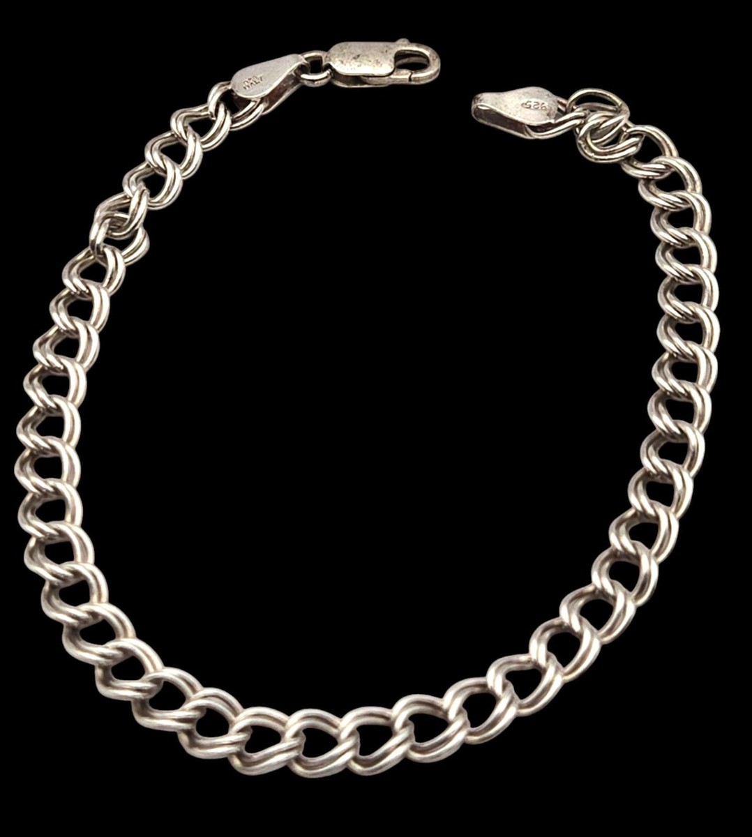 アクセサリー Vintage Silver Heavy Link Chain Bracelet Vintage Sterling Silver Double Link Chain Bracelet With