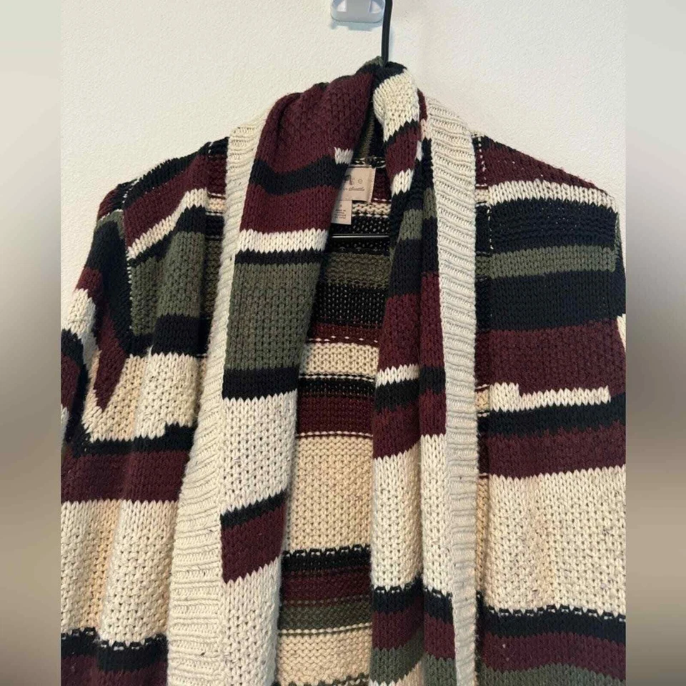 Cárdigan Suéter Bisagra Mezcla Lana Verde Negro Granate Crema Longline Frente Abierto S Foto 2 de 4