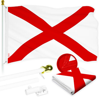 G128 Combo: 6 Ft Flagpole White & Alabama AL State Flag 3x5 Ft Emb 300D Poly