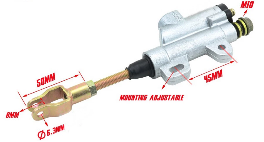 Cilindro maestro de freno hidráulico trasero plateado ATV de 10 mm para 50/70/90/110/125/150 cc Foto 2 de 4