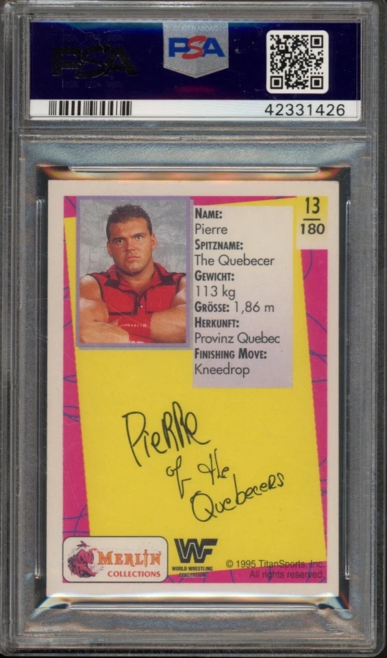 1995 Merlin WWF CARL OUELLET PIERRE #13 WWE Silver Auto PSA AUTHENTIC - Image 2 of 2