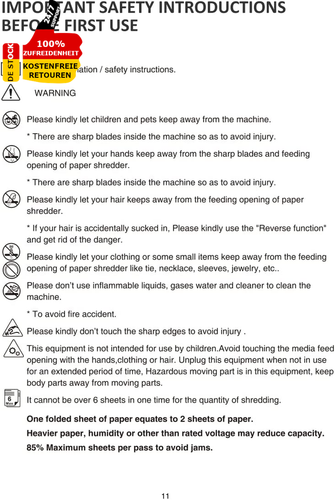 Schredder Aktenvernichter 6 Blatt Kreuzschnitt Papierschredder P-4 Reisswolf - Bild 10 von 12