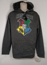 WB Harry Potter Hogwarts House Crest Logo Men's Pullover Hoodie Size Medium Gray