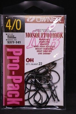 OWNER Mosquito Bait Hooks Pro Pack 5377-141 Size 4/0 - Black Chrome - Pack of 22