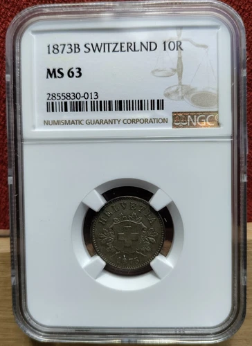 Switzerland 1873-B 10 Rappen NGC MS-63