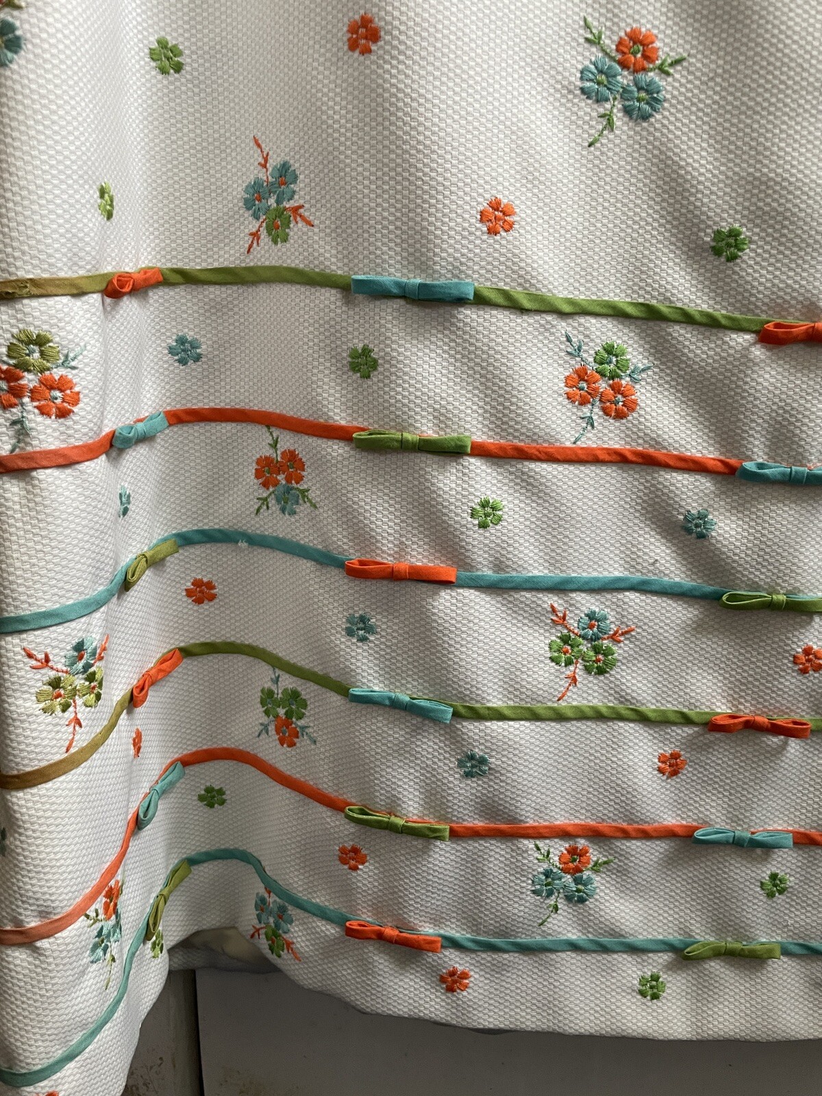 1960’s White Cotton Maxi Dress Tailor Made NYC , Embr… Gem