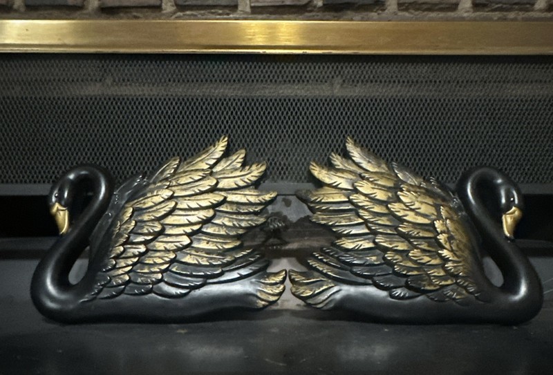 Vintage Miller Studios Chalkware Swans Black Gold 1968 Set Wall Hangings Beauty