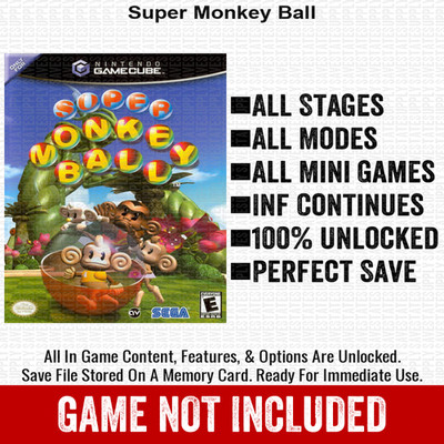 Super Monkey Ball 100% Nintendo GameCube Memory Card Save CHEATS