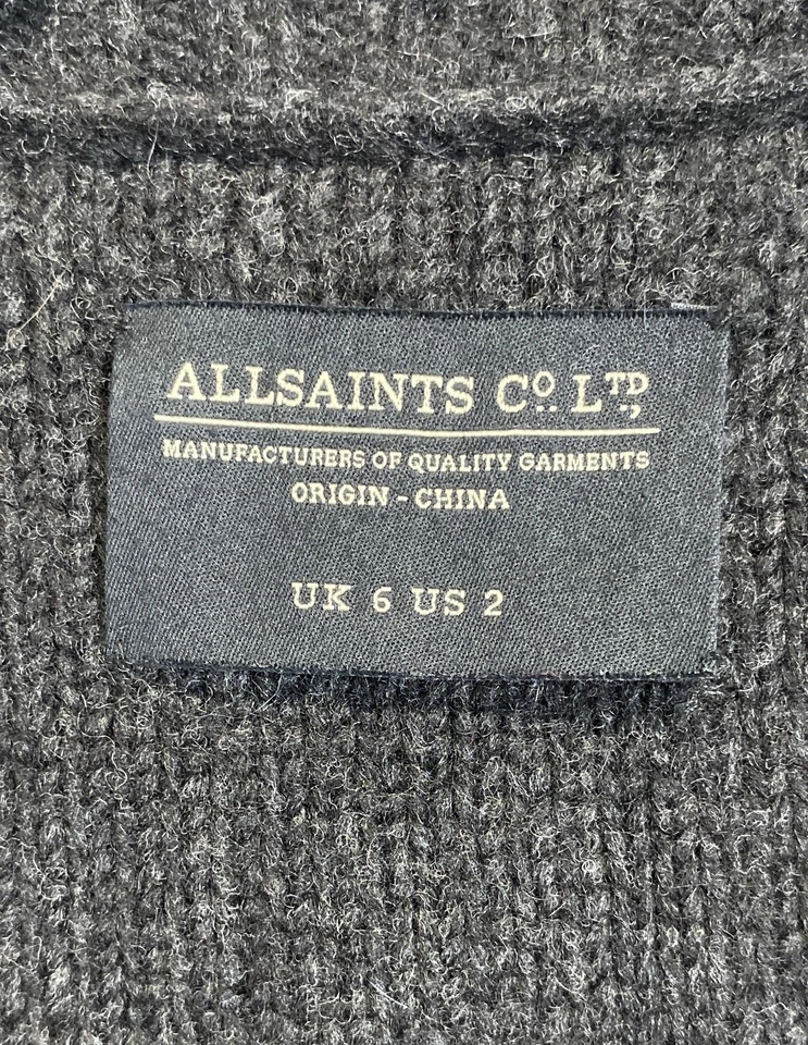 All Saints Dama 木炭羊驼美利奴羊毛环条纹开衫女式 US 2 — 第 3/4 张图片