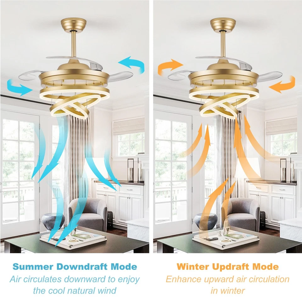 42 Inch Retractable Ceiling Fans with Lights Remote/APP Control Ceiling Fan M... - Image 4 of 4