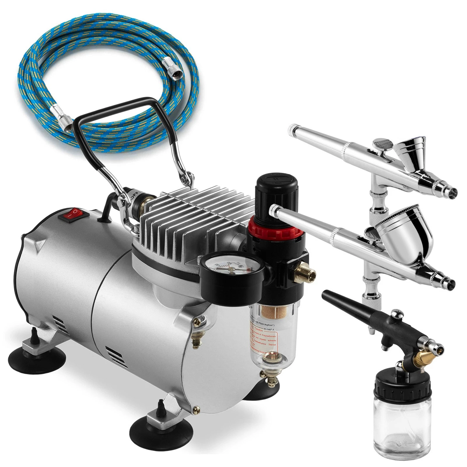Dual Action Airbrush Kit with 3 Airbrushes and Compressor