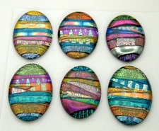 MULTI COLORS lot 6 pcs OVAL DICHROIC FUSED GLASS for pendant (BG1) CAB HANDMADE