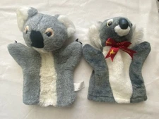 Lot 2 Australia Koala Bear Hand Glove Puppet VTG CA + Red Ribbon Toy Plush Gray
