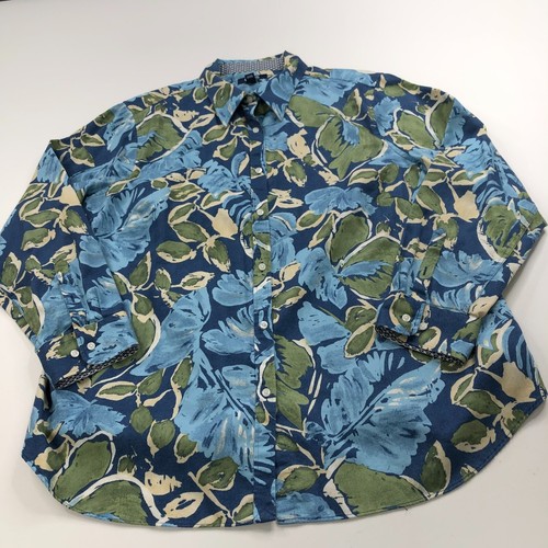 Chaps No Iron Plus 2X Floral Button Long Sleeve Multicolor Dress Shirt Blue