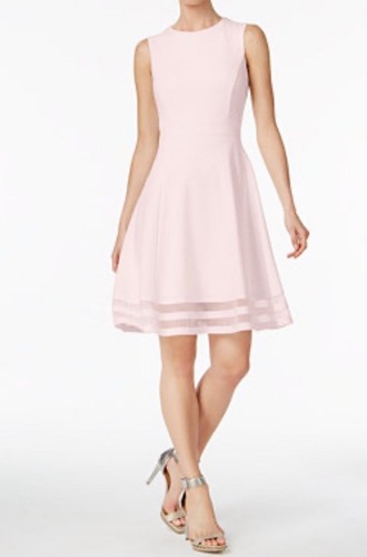 NWT Calvin Klein Blush Illusion-Trim Fit & Flare Evening Cocktail Dress 12