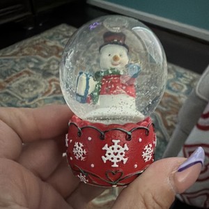 Snowman Red Base Christmas Snow Globe Glass Resin Seasonal Holiday Decor