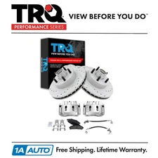 TRQ Front Brake Pad & Rotor Kit Slotted Drilled Ceramic Front Fits Ford Mercury