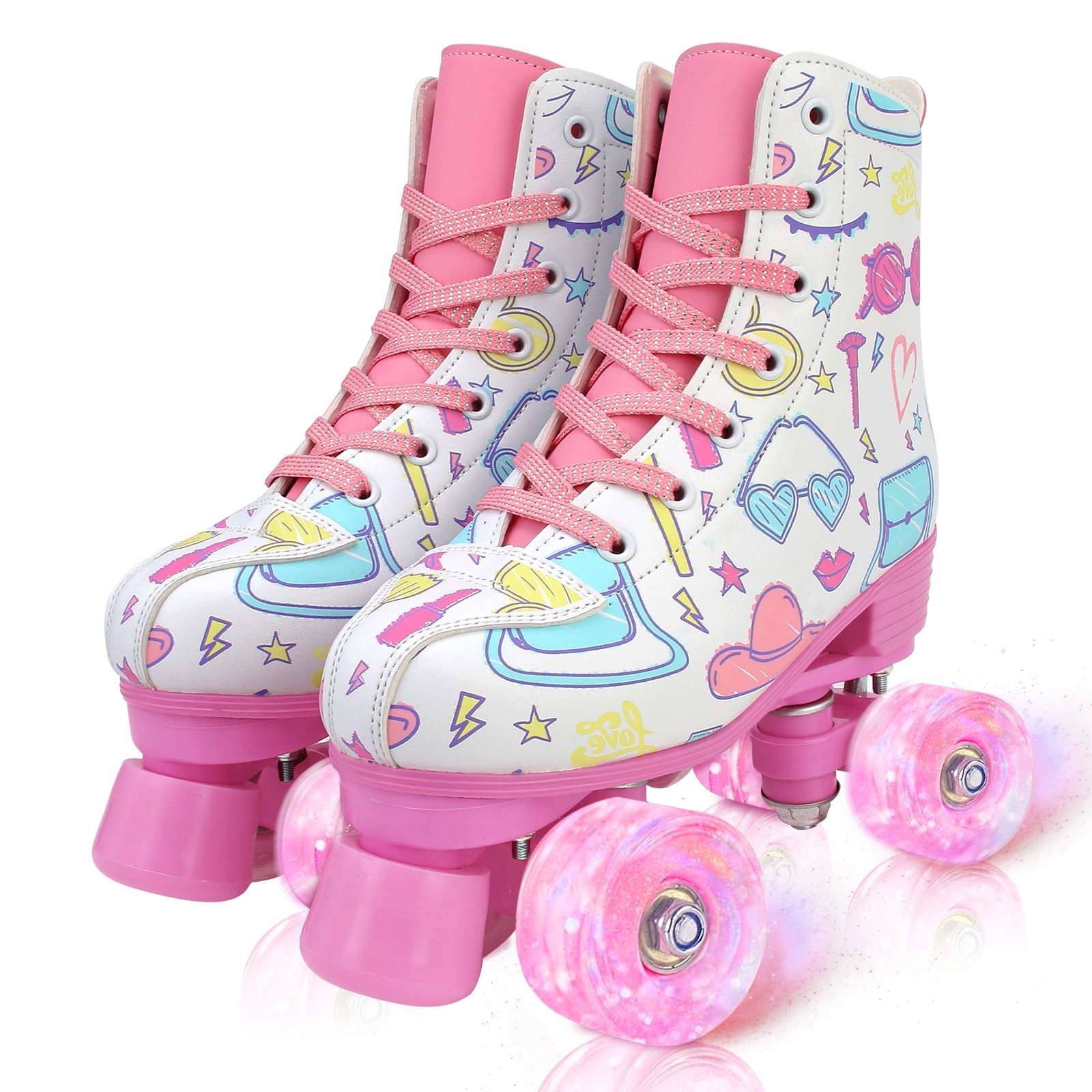 For Kid, Pu Leather Flash Rainbow Adjustable Roller...