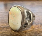 Southwestern Brutalist Silver & Opal Ring - Size 9 - Vintage