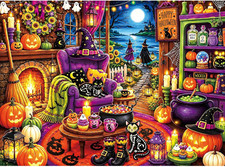 500 Piece Halloween Witch Puzzle for Adults, Black Cat  Cozy Spooky Room