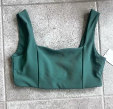 Wilo Large Ribbed Sports Bra Emerald Green Athletic Stretch Removable Pad NWT