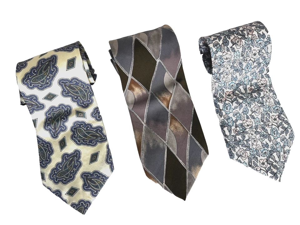 Juego de 3 corbatas Hardy Amies para hombre pastel floral cachemira geo seda preppy cottagecore Foto 2 de 4