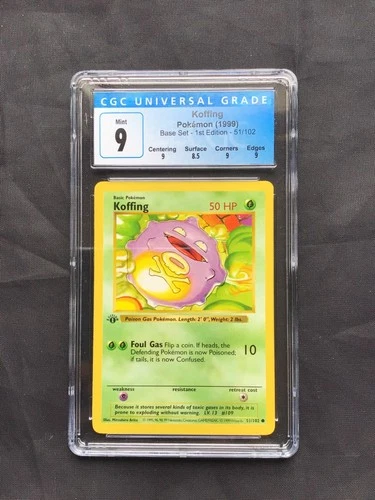 Pokemon Cards: Base Set 1st Edition Common: Koffing 51/102 CGC 9