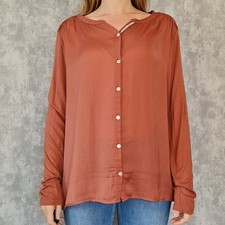Satin Bluse 44 XXL Street One Damen Satinbluse Rot Braun Fließend Langarm Hemd