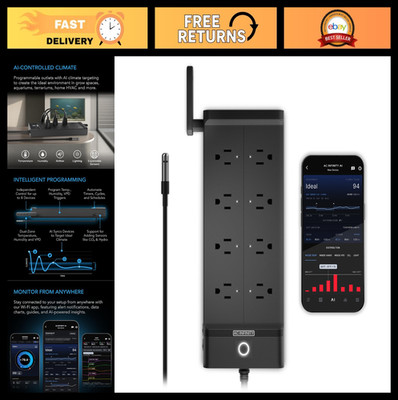 Smart WiFi Power Strip & Environment Controller - Dual-Zone Temp & Humidity, 8 P