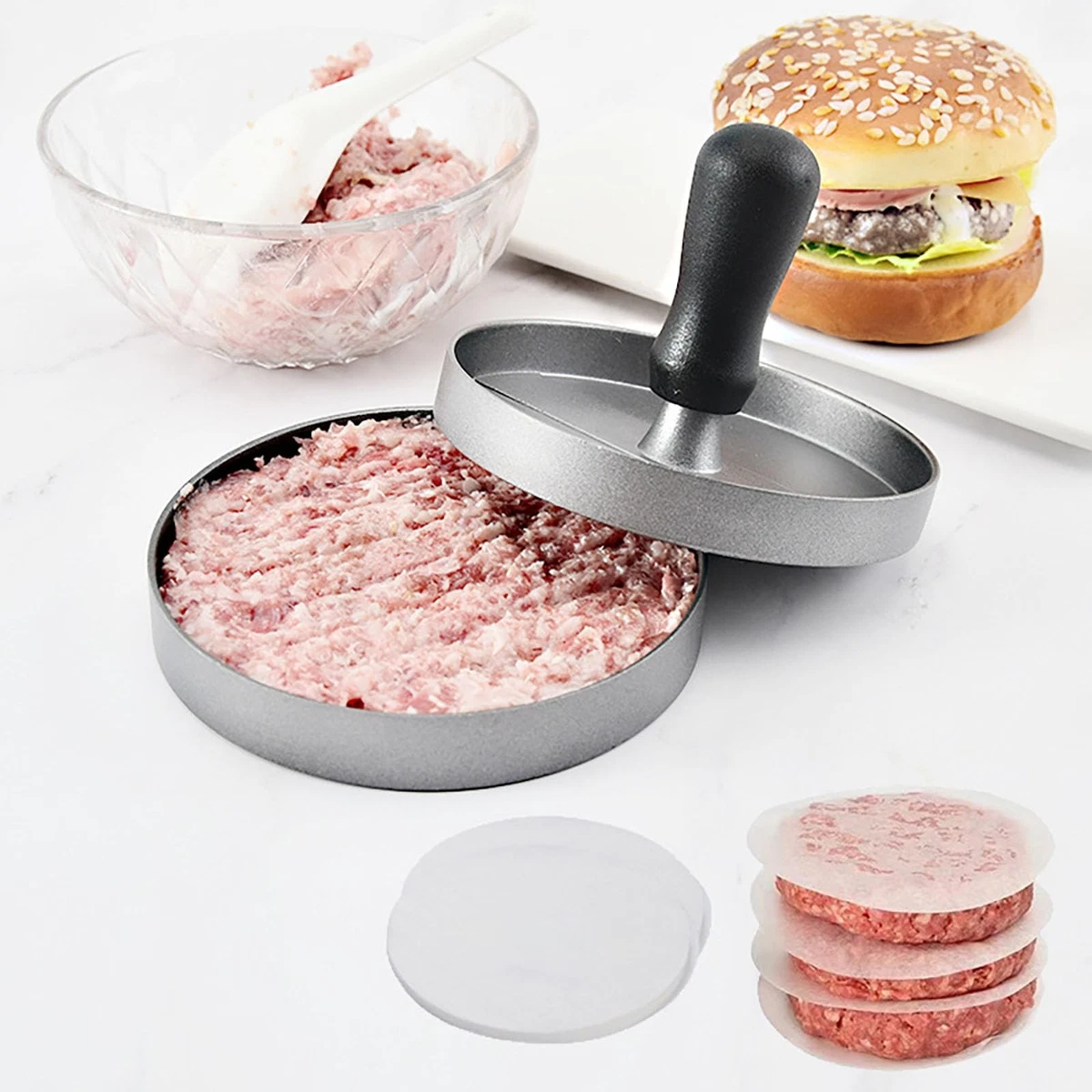 Prensa para hamburguesas de acero inoxidable molde para hamburguesas de carne de 4,6" para cocina de barbacoa