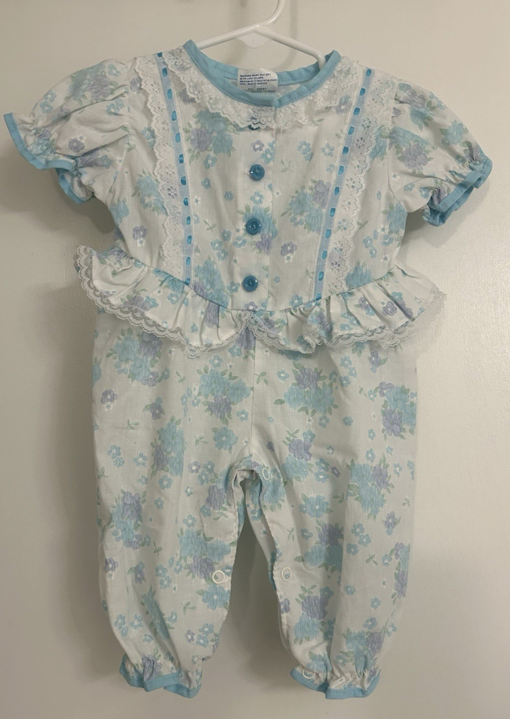 VTG 80's COTTON CANDY Baby Girls Floral Jumpsuit Bubble Romper Size 3-6 Months