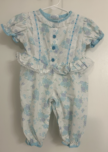VTG 80's COTTON CANDY Baby Girls Floral Jumpsuit Bubble Romper Size 3-6 Months
