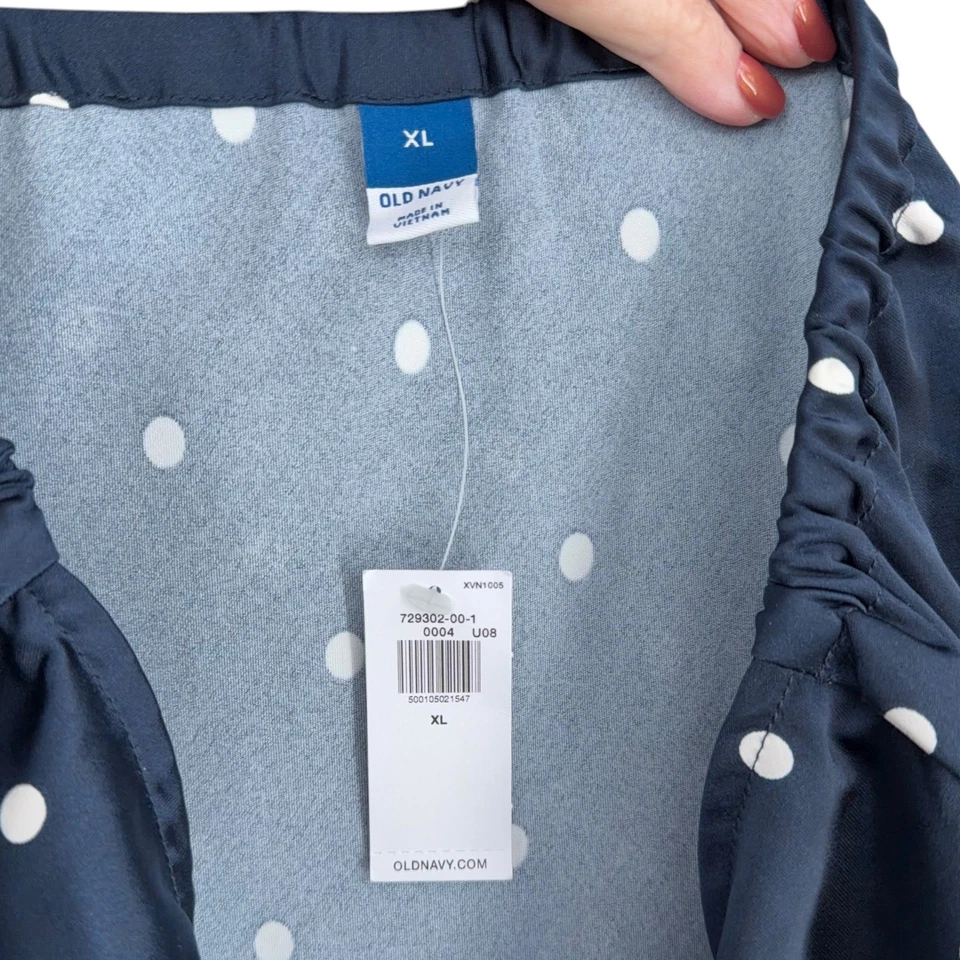 OLD NAVY Feminino XL Bolinhas Maxi Saia Elástica Cintura Fendas Laterais Azul Marinho Branco - Imagem 3 de 4