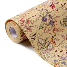 Wild Flower Wrapping Paper Roll, 17 Inches x 32.8 Feet Kraft Floral Design Wr...