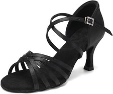 HIPPOSEUS Women's Latin Dance Shoes Satin Ballroom Salsa 8.5, Black
