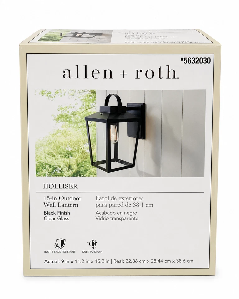 allen + roth Holliser Outdoor Wall Light Black Dusk to Dawn 5632030 New - Image 1 of 4