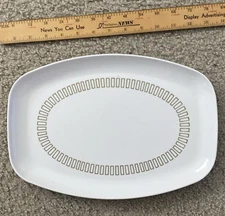 Melamine White Platter 14” x 9” Small Gold Rectangle Circular Pattern In Center