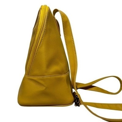 Vegan Leather Modern Geometric Backpack Yellow Structured Bag Bold Red Lining