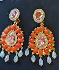  vintage Kenneth J lane Large Pink Coral earrings vintage USA rare