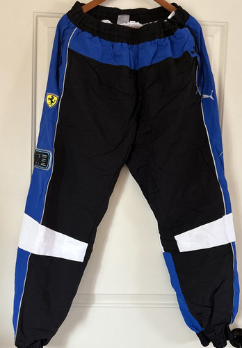 Men's Puma Scuderia Ferrari Race Street Woven Pants Black White Blue Size XL