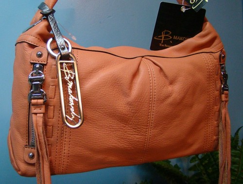 NEW B Makowsky SALMON Isabel Leather Hobo & Key Chain. Peach/Orange MRP $218.00