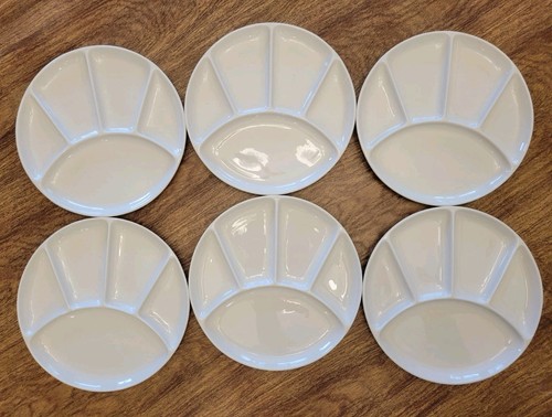6 Vintage Porcelain Divided Fondue Plates - Picture 1 of 5