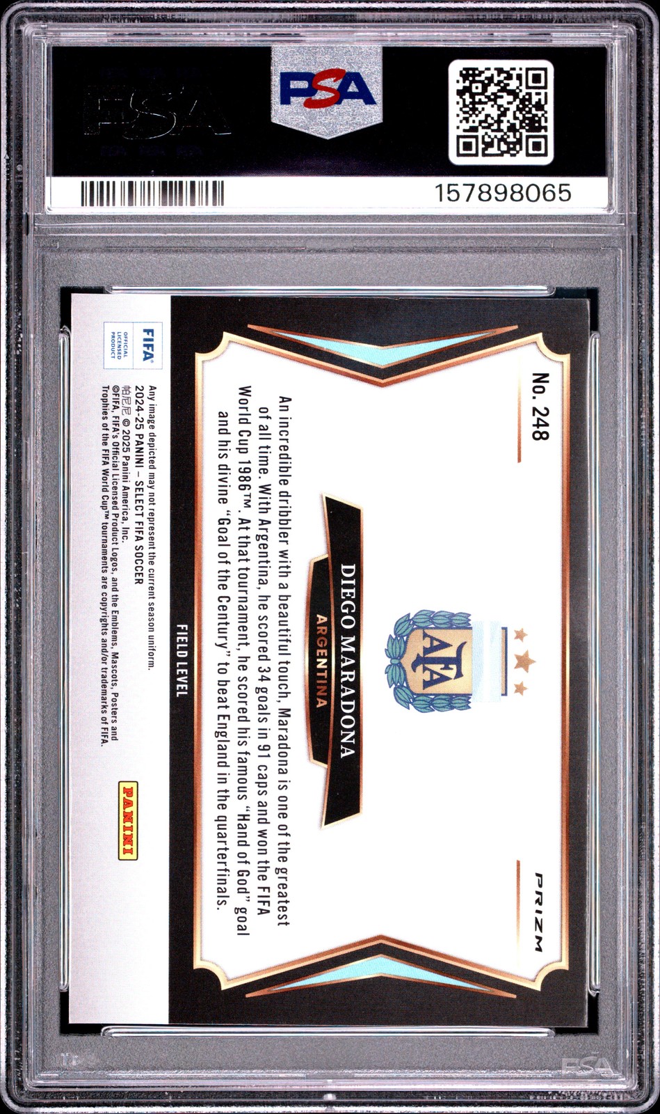 2024-25 PANINI SELECT FIFA PANDORA #248 DIEGO MARADONA PSA 10 view 2