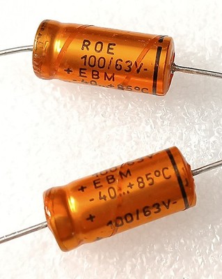 2 Stück Elektrolyt-Kondensator 100µF 63V ROE Roederstein EBM ''Gold Bullet'' NOS