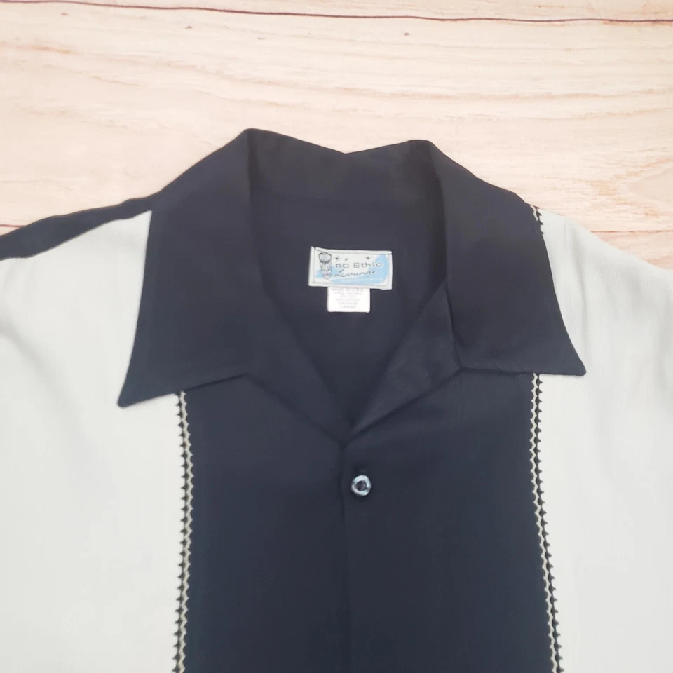 BC Ethic Lounge Shirt Mens Large Black Gray Outdoor Camp Button Up Bowling Tiki - Image 3 of 4