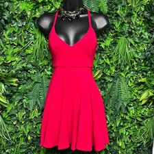 Windsor Dress Small Red Spaghetti Strap Fit Flare V Neckline Mini 3292
