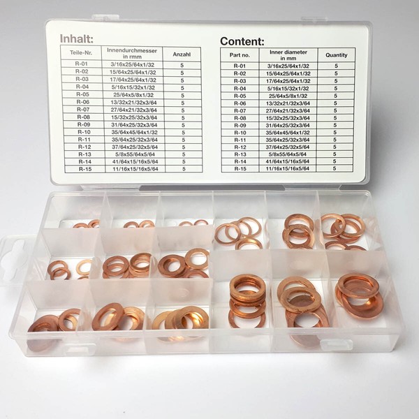 BGS Zoll Kupferringe Kupferdichtring Kupfer Dichtringe Dichtung O-Ring 75 Tlg.-image