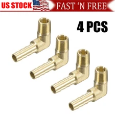 4PC 90 Degree Elbow Brass Hose Barb Fitting -1/4 Barb to 1/8 Male NPT Adapter