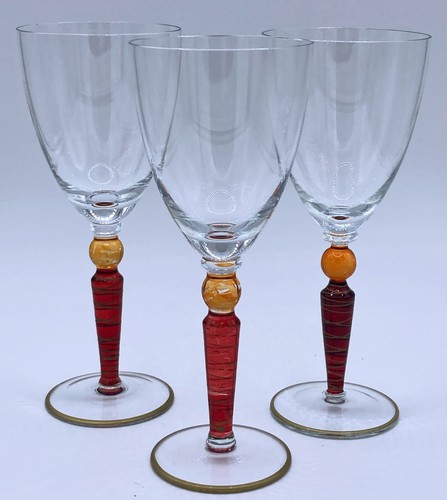 Pier 1 ORBIT SPICE Set of 3 Ruby Stem Wine glasses Gold Accents Cocktail Barware - Picture 2 of 2