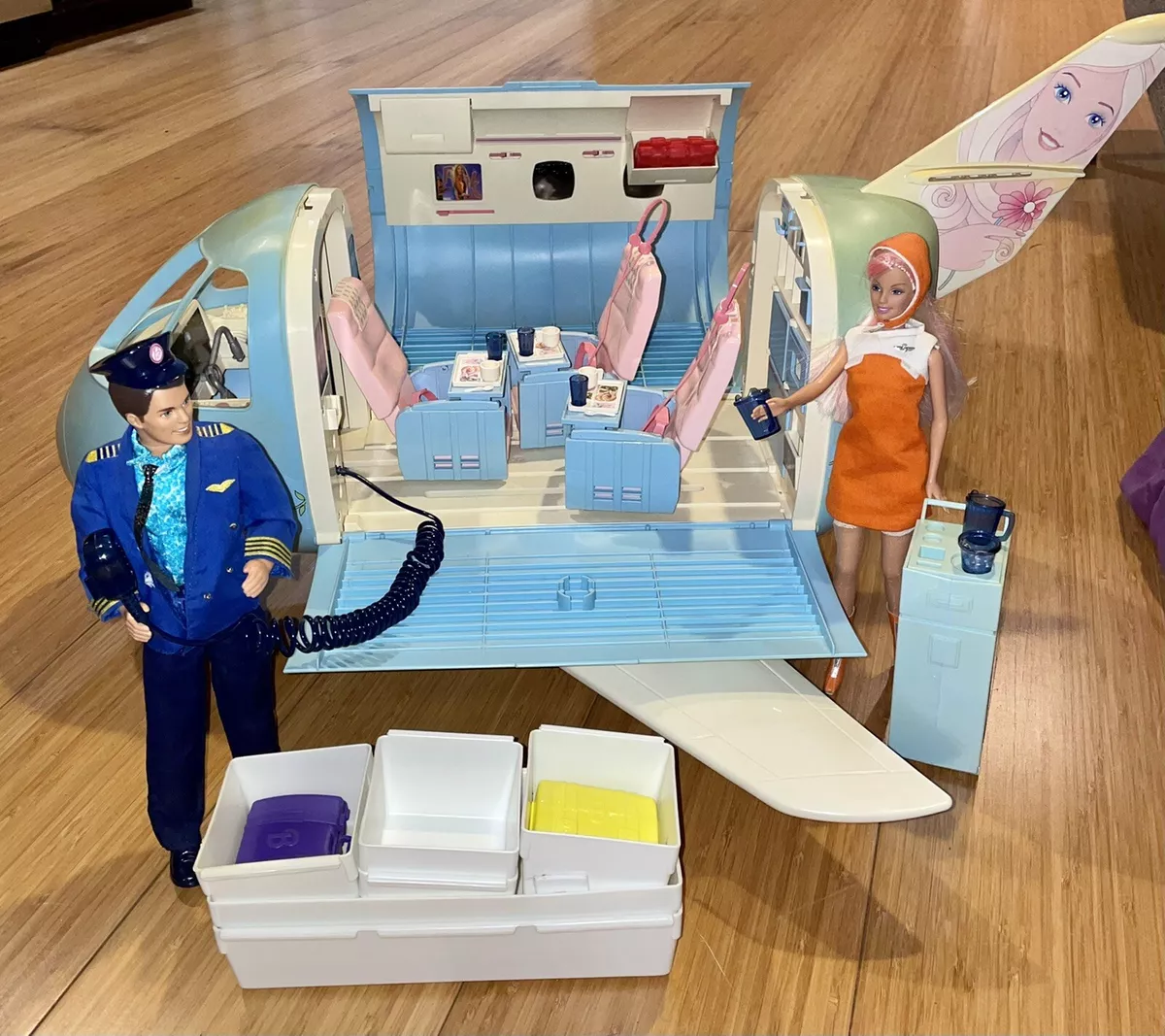 RARE 1999 COMPLETE Mattel BARBIE Blue Airplane Jet SOUND WORKS +